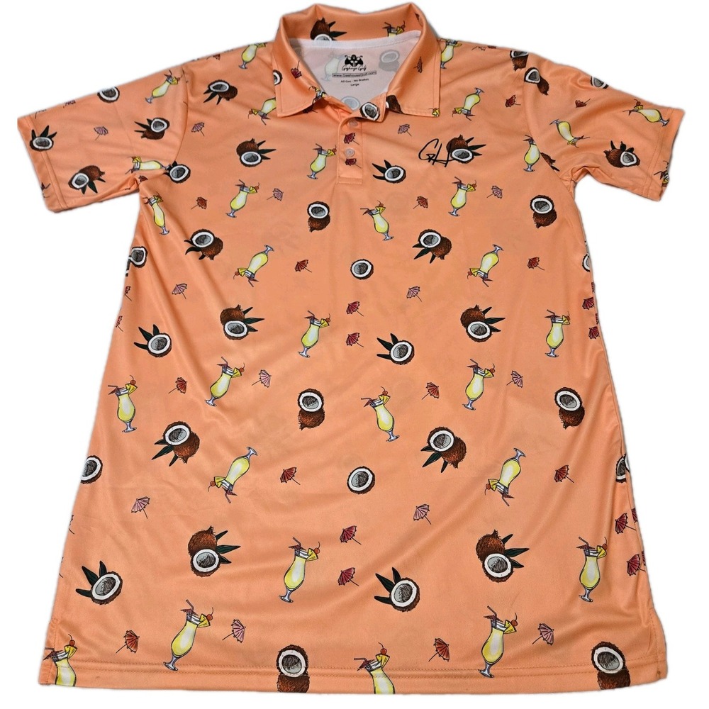 Gashouse Golf Men's Polo Shirt Coco Loco Drinks Coconuts Stretch Size Large